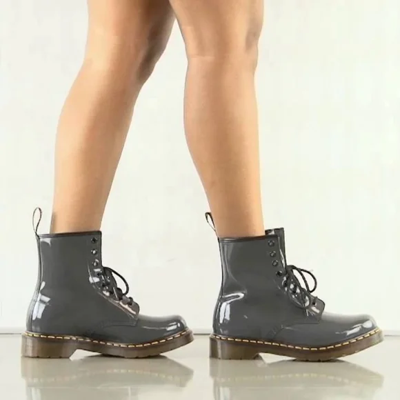 Dr. Martens Glossy Gray Ankle Boots - Picture 2 of 5